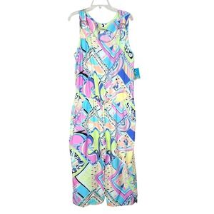 SEA SUNS by SIR WINSTON Size XL Neon Drawstring Sleeveless Jumpsuit